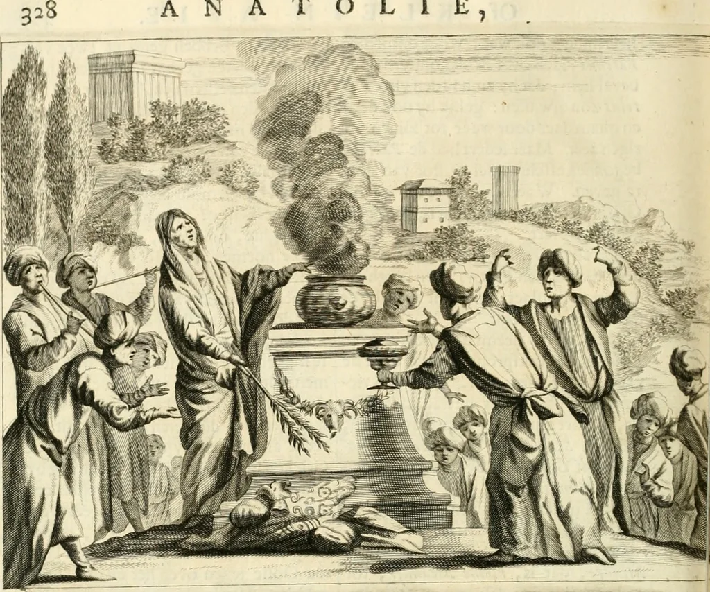 An illustration from Naukeurige beschryving van Asie; behelsende de gewesten van Mesopotamie, Babylonie, Assyrie, Anatolie, of Klein Asie, beneffens eene volkome beschrijving van gansch Gelukkigh, Woest, en Petreesch of Steenigh Arabie.., 1680, leaf 359