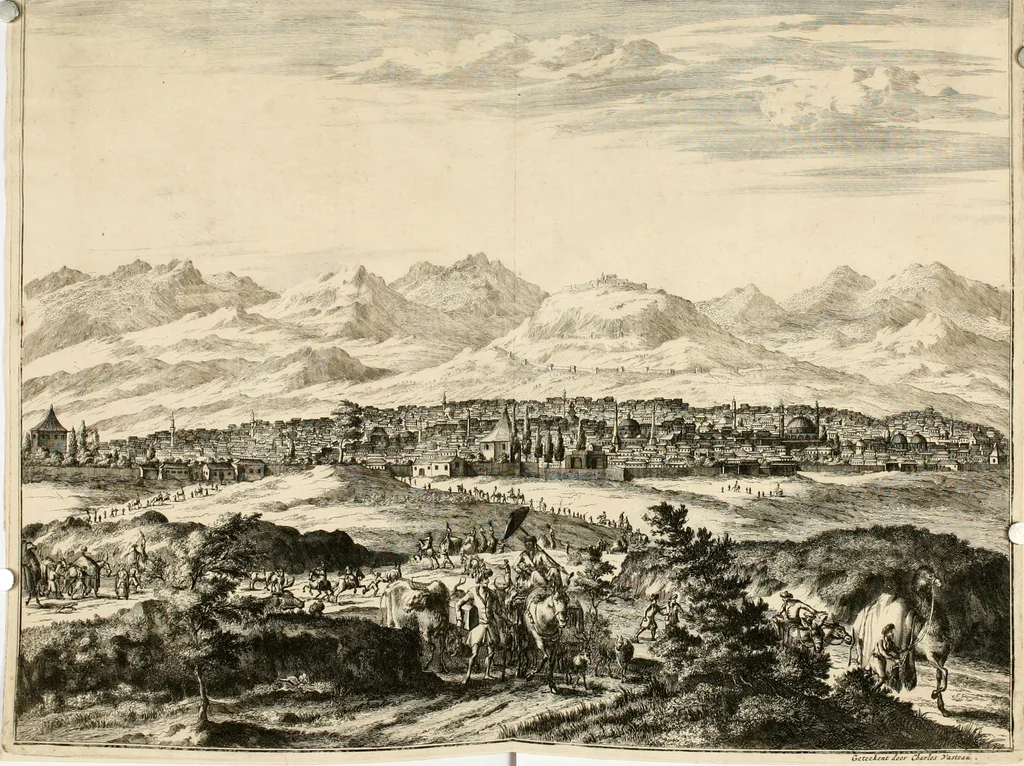 An illustration from Naukeurige beschryving van Asie; behelsende de gewesten van Mesopotamie, Babylonie, Assyrie, Anatolie, of Klein Asie, beneffens eene volkome beschrijving van gansch Gelukkigh, Woest, en Petreesch of Steenigh Arabie.., 1680, leaf 373