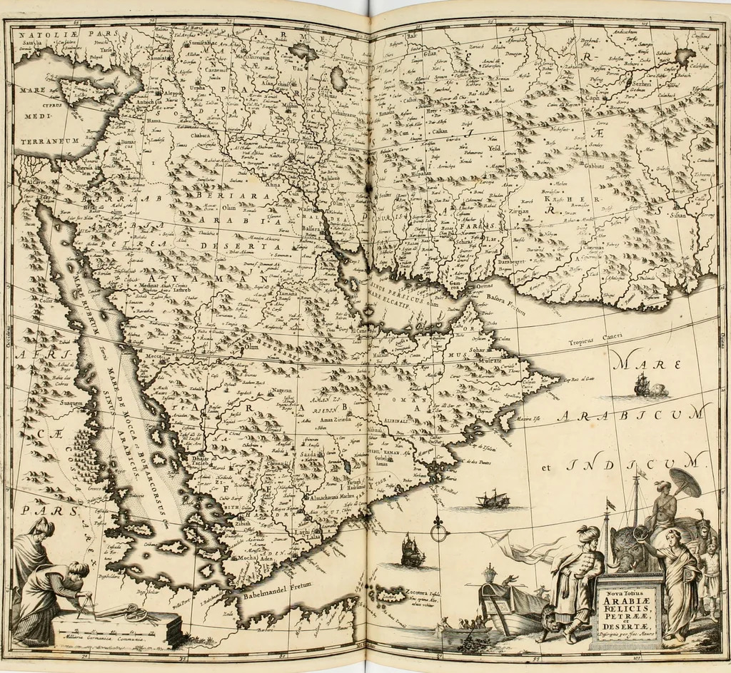 An illustration from Naukeurige beschryving van Asie; behelsende de gewesten van Mesopotamie, Babylonie, Assyrie, Anatolie, of Klein Asie, beneffens eene volkome beschrijving van gansch Gelukkigh, Woest, en Petreesch of Steenigh Arabie.., 1680, leaf 395