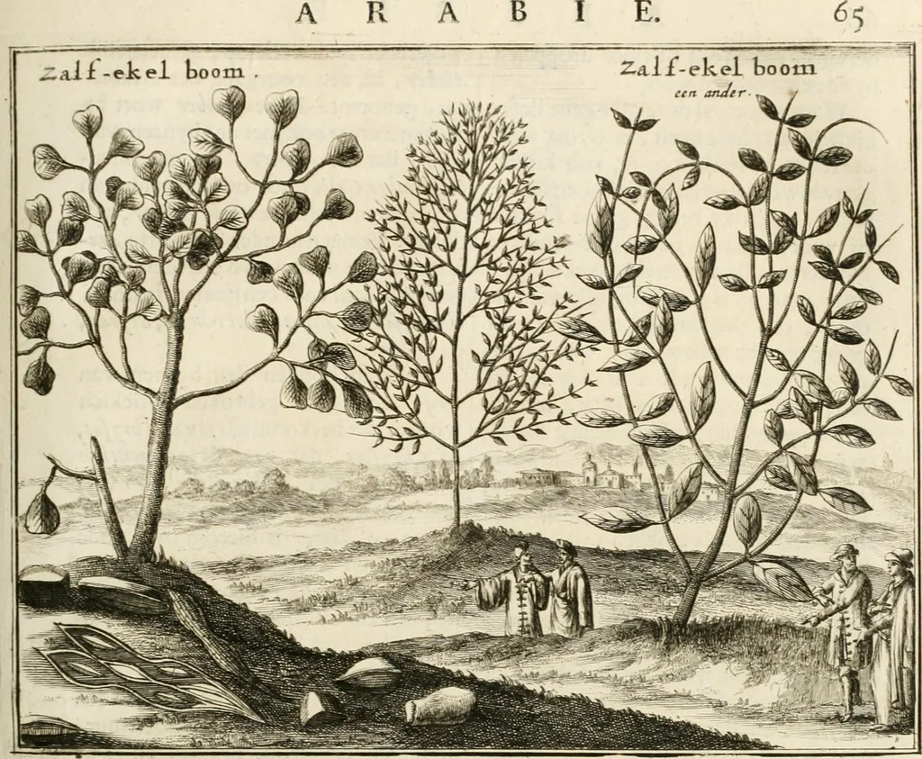 An illustration from Naukeurige beschryving van Asie; behelsende de gewesten van Mesopotamie, Babylonie, Assyrie, Anatolie, of Klein Asie, beneffens eene volkome beschrijving van gansch Gelukkigh, Woest, en Petreesch of Steenigh Arabie.., 1680, leaf 466