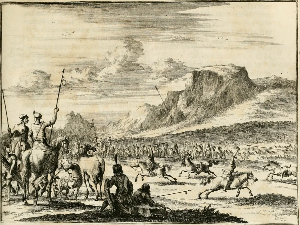 An illustration from Naukeurige beschryving van Asie; behelsende de gewesten van Mesopotamie, Babylonie, Assyrie, Anatolie, of Klein Asie, beneffens eene volkome beschrijving van gansch Gelukkigh, Woest, en Petreesch of Steenigh Arabie.., 1680, leaf 562