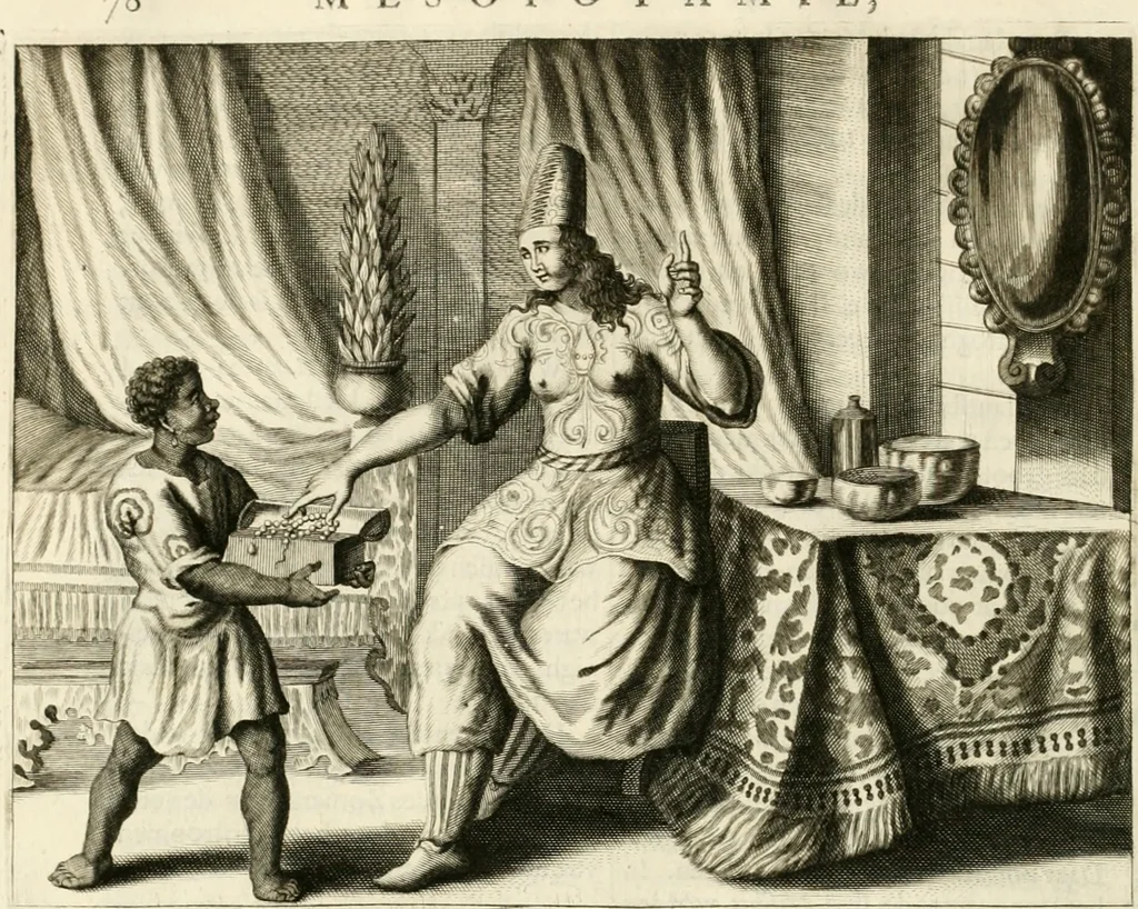 An illustration from Naukeurige beschryving van Asie; behelsende de gewesten van Mesopotamie, Babylonie, Assyrie, Anatolie, of Klein Asie, beneffens eene volkome beschrijving van gansch Gelukkigh, Woest, en Petreesch of Steenigh Arabie.., 1680, leaf 91