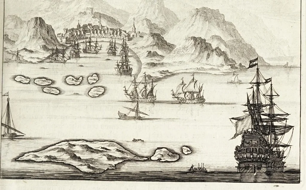 An illustration from Naukeurige beschryving van Morea, eertijts Peloponnesus; en de eilanden, gelegen onder de kusten van Morea, en binnen en buiten de golf van Venetien: waer onder de voornaemste Korfu, Cefalonia, Sant Maura, Zanten, en andere in grooten getale. Behelzende derzelver landschappen, steden, rivieren, poelen, bergen, gewassen, dieren, &c. Met de kaerten van Morea, golf van Venetien, en verscheide eilanden: beneffens afbeeldingen van steden en kastelen, als Patrasso, Modon, Koron, Navarino, Napoli di Romania en Malvasia, Korinthen, Misitra, &c, 1688, leaf 323