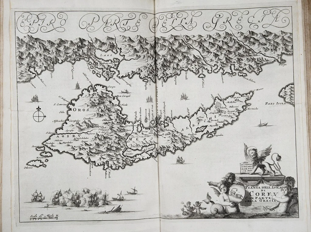 An illustration from Naukeurige beschryving van Morea, eertijts Peloponnesus; en de eilanden, gelegen onder de kusten van Morea, en binnen en buiten de golf van Venetien: waer onder de voornaemste Korfu, Cefalonia, Sant Maura, Zanten, en andere in grooten getale. Behelzende derzelver landschappen, steden, rivieren, poelen, bergen, gewassen, dieren, &c. Met de kaerten van Morea, golf van Venetien, en verscheide eilanden: beneffens afbeeldingen van steden en kastelen, als Patrasso, Modon, Koron, Navarino, Napoli di Romania en Malvasia, Korinthen, Misitra, &c, 1688, leaf 337