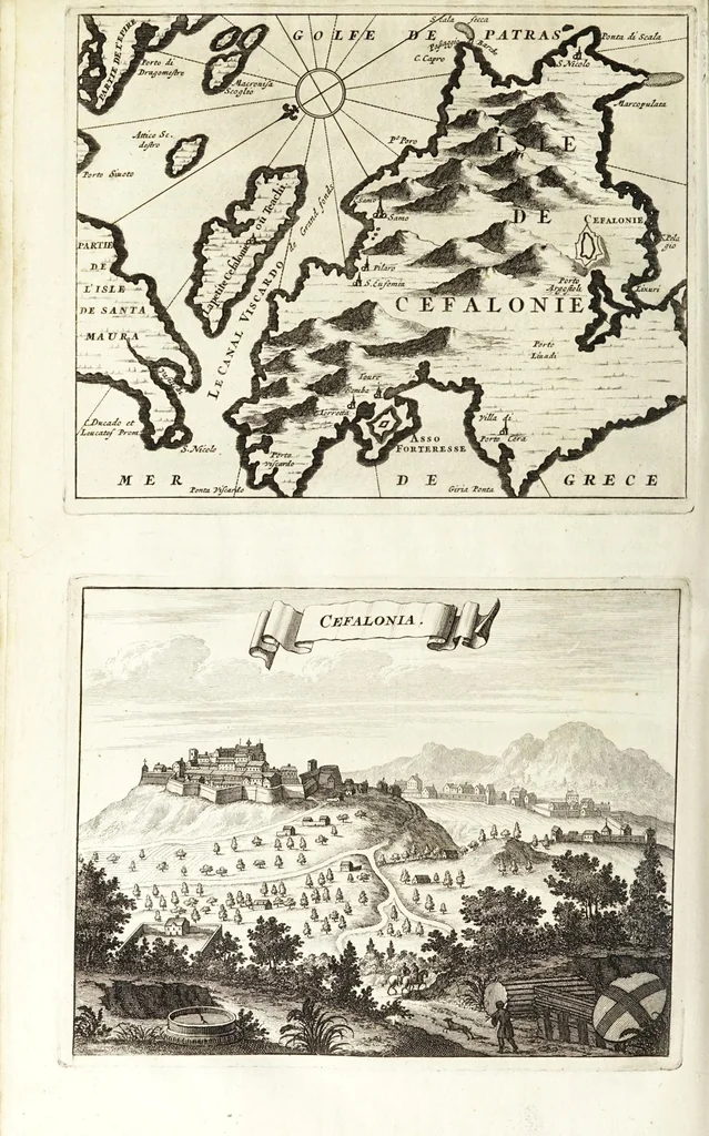 An illustration from Naukeurige beschryving van Morea, eertijts Peloponnesus; en de eilanden, gelegen onder de kusten van Morea, en binnen en buiten de golf van Venetien: waer onder de voornaemste Korfu, Cefalonia, Sant Maura, Zanten, en andere in grooten getale. Behelzende derzelver landschappen, steden, rivieren, poelen, bergen, gewassen, dieren, &c. Met de kaerten van Morea, golf van Venetien, en verscheide eilanden: beneffens afbeeldingen van steden en kastelen, als Patrasso, Modon, Koron, Navarino, Napoli di Romania en Malvasia, Korinthen, Misitra, &c, 1688, leaf 474