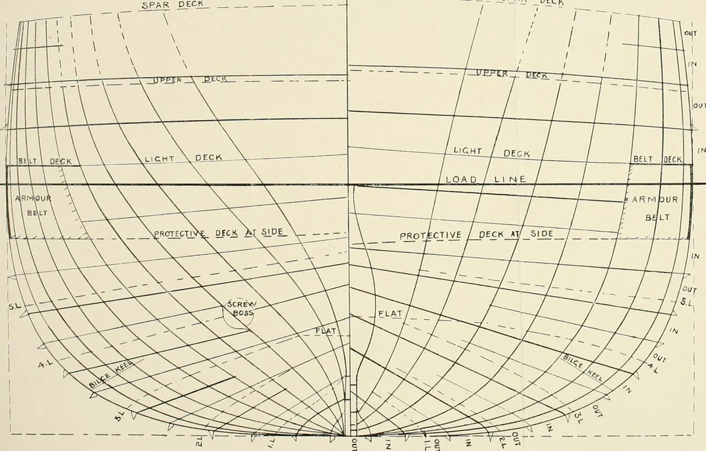 An illustration from Naval architecture: a manual on laying-off iron, steel, and composite vessels, 1898, leaf 299