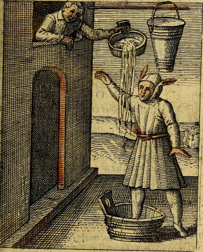 An illustration from Nebulo nebulonum, hoc est, Locoseria modernae nequitiae censura : qua hominum sceleratorum fraudes, doli ac versutiae aeri aëriq[ue] exponuntur pùblice, 1620, leaf 94