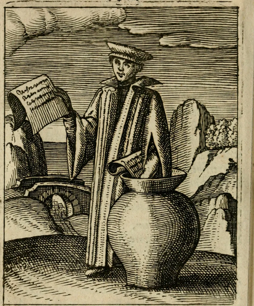 An illustration from Nebulo nebulonum, hoc est, Iocoseria modernae nequitiae censura : qua hominum sceleratorum fraudes, doli ac versutiae aeri aëriq[ue] exponuntur pùblice, 1620, leaf 81