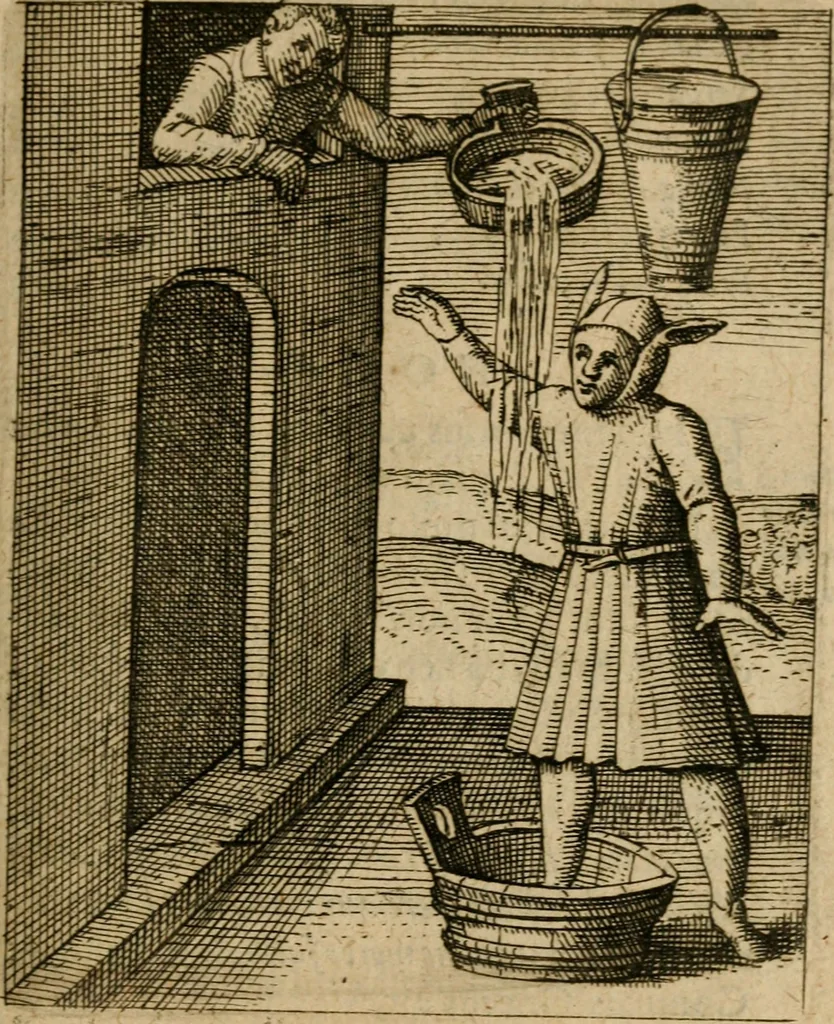 An illustration from Nebulo nebulonum, hoc est, Iocoseria modernae nequitiae censura : qua hominum sceleratorum fraudes, doli ac versutiae aeri aëriq[ue] exponuntur pùblice, 1620, leaf 96