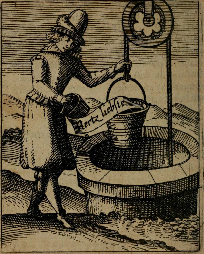 An illustration from Nebulo nebulonum, hoc est, Jocoseria nequitiae censura : qua hominum scelestorum doli, fraudes, fallaciae, & mores versuti vivis coloribus depinguntur, aeriq[ue] incisi publico aspectui exponuntur, 1663, leaf 123