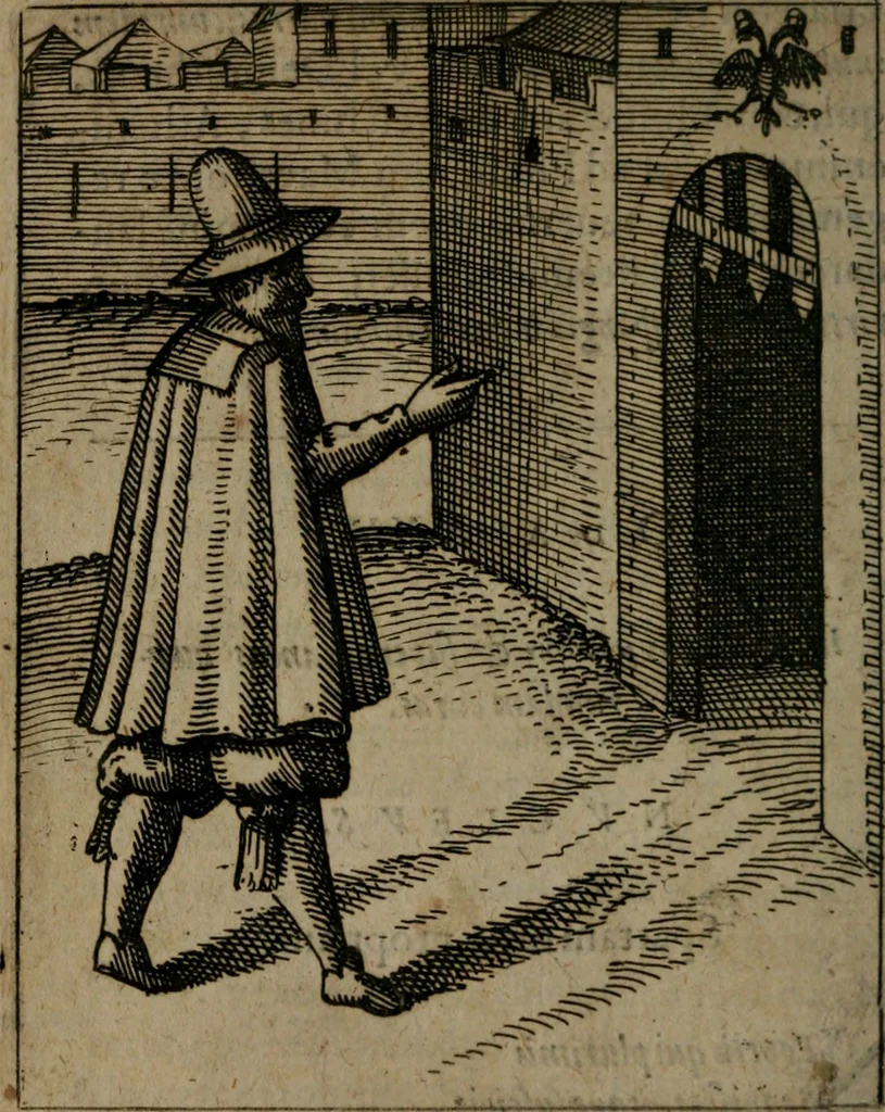 An illustration from Nebulo nebulonum, hoc est, Jocoseria nequitiae censura : qua hominum scelestorum doli, fraudes, fallaciae, & mores versuti vivis coloribus depinguntur, aeriq[ue] incisi publico aspectui exponuntur, 1663, leaf 139