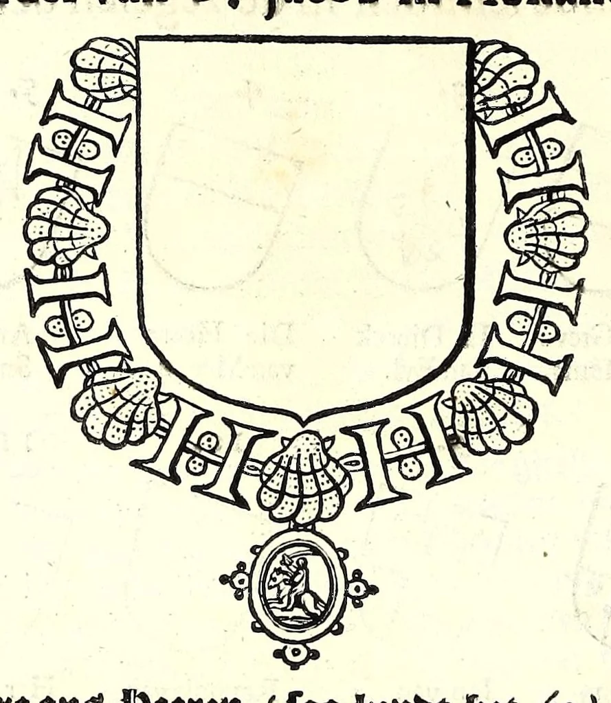 An illustration from Nederlandtsche herault, of, Adelik toneel zijnde een historische beschrijvinge, van allerley trappen van adeldom : alsmede van alderhande wapen-schilden, in koninckrijcken, gemeene-besten, steden en volkeren, van oude tijden af, tot dese eeuw toe in gebruyk geweest zijnde, 1672, leaf 180