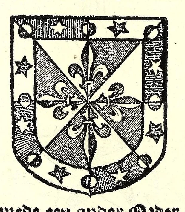 An illustration from Nederlandtsche herault, of, Adelik toneel zijnde een historische beschrijvinge, van allerley trappen van adeldom : alsmede van alderhande wapen-schilden, in koninckrijcken, gemeene-besten, steden en volkeren, van oude tijden af, tot dese eeuw toe in gebruyk geweest zijnde, 1672, leaf 190
