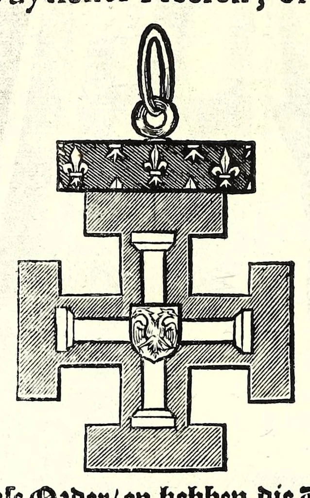 An illustration from Nederlandtsche herault, of, Adelik toneel zijnde een historische beschrijvinge, van allerley trappen van adeldom : alsmede van alderhande wapen-schilden, in koninckrijcken, gemeene-besten, steden en volkeren, van oude tijden af, tot dese eeuw toe in gebruyk geweest zijnde, 1672, leaf 196