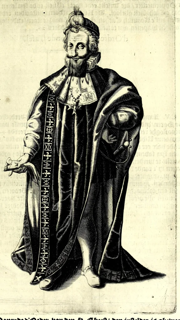 An illustration from Nederlandtsche herault, of, Adelik toneel zijnde een historische beschrijvinge, van allerley trappen van adeldom : alsmede van alderhande wapen-schilden, in koninckrijcken, gemeene-besten, steden en volkeren, van oude tijden af, tot dese eeuw toe in gebruyk geweest zijnde, 1672, leaf 207