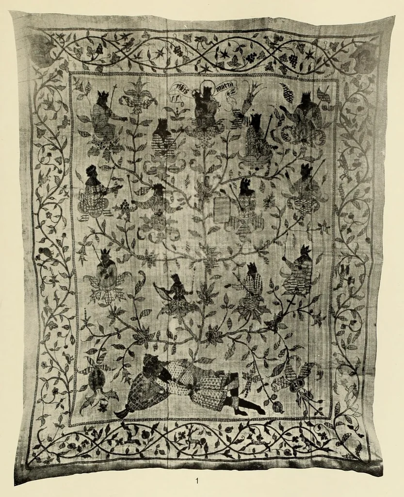 An illustration from Needlework through the ages : a short survey of its development in decorative art, with particular regard to its inspirational relationship with other methods of craftsmanship, 1928, leaf 385