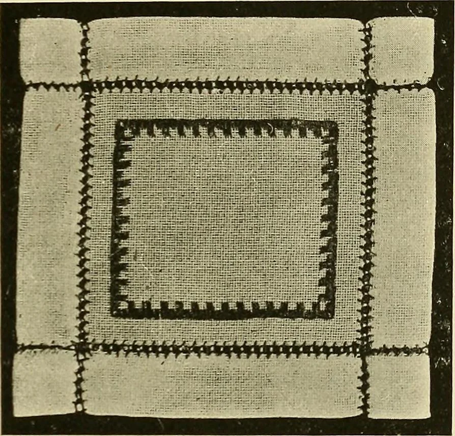 An illustration from Needlework without "specimens": the modern book of school needlework, 1900, leaf 146