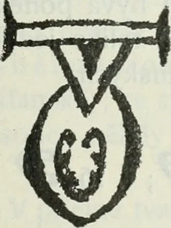 An illustration from Nejstarí breviá chrvatsko-hlaholský. (Prvý breviá vrbnický) Uvodem a bibliografickými popisy hlaholských breviáu starí doby opatil Josef Vajs, 1910, leaf 136