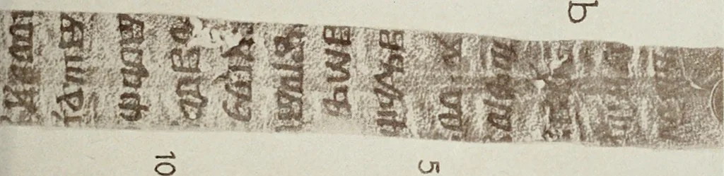 An illustration from Nejstarí breviá chrvatsko-hlaholský. (Prvý breviá vrbnický) Uvodem a bibliografickými popisy hlaholských breviáu starí doby opatil Josef Vajs, 1910, leaf 220
