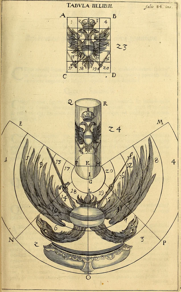 An illustration from Nervus opticus sive tractatus theoricus in tres libros opticam, catoptricam, dioptricam distributus : in quibus radiorum â lumine, vel objecto per medium diaphanum processus, natura, proprietates, & effectus, selectis, & rarioribus experientijs, figuris, demonstrationibusque exhibentur, 1675, leaf 124