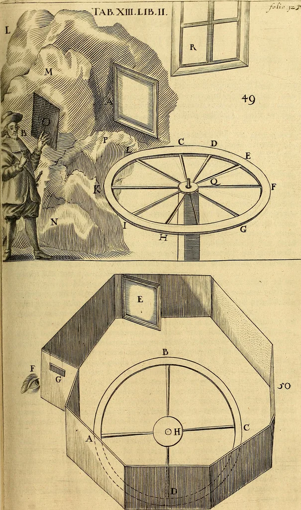 An illustration from Nervus opticus sive tractatus theoricus in tres libros opticam, catoptricam, dioptricam distributus : in quibus radiorum â lumine, vel objecto per medium diaphanum processus, natura, proprietates, & effectus, selectis, & rarioribus experientijs, figuris, demonstrationibusque exhibentur, 1675, leaf 180