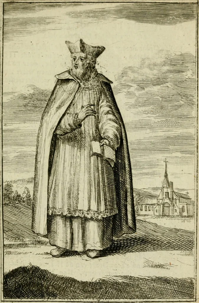 An illustration from Nette afbeeldingen der eyge dragten van alle geestelyke orders : nevens een korte aantekening van haar begin, instelders, en bevestiging, 1688, leaf 100