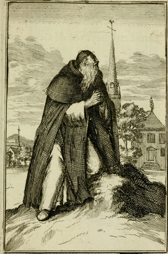 An illustration from Nette afbeeldingen der eyge dragten van alle geestelyke orders : nevens een korte aantekening van haar begin, instelders, en bevestiging, 1688, leaf 106