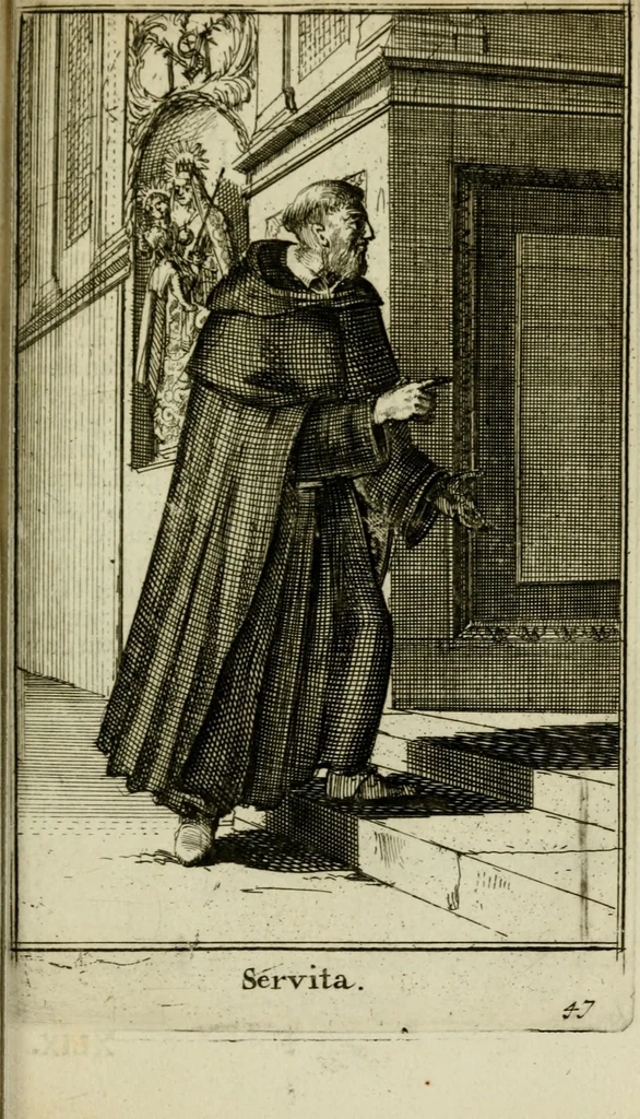 An illustration from Nette afbeeldingen der eyge dragten van alle geestelyke orders : nevens een korte aantekening van haar begin, instelders, en bevestiging, 1688, leaf 110