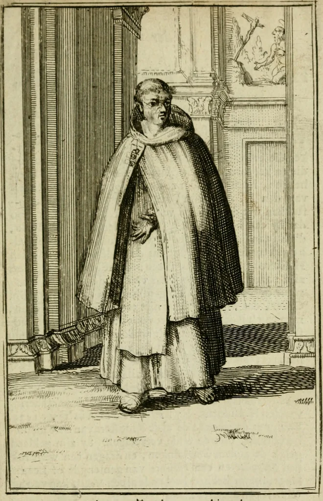 An illustration from Nette afbeeldingen der eyge dragten van alle geestelyke orders : nevens een korte aantekening van haar begin, instelders, en bevestiging, 1688, leaf 116