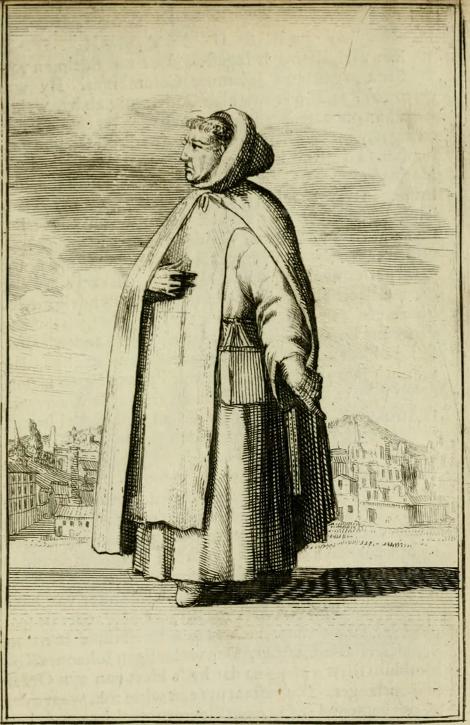 An illustration from Nette afbeeldingen der eyge dragten van alle geestelyke orders : nevens een korte aantekening van haar begin, instelders, en bevestiging, 1688, leaf 118