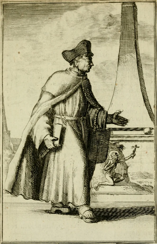 An illustration from Nette afbeeldingen der eyge dragten van alle geestelyke orders : nevens een korte aantekening van haar begin, instelders, en bevestiging, 1688, leaf 120