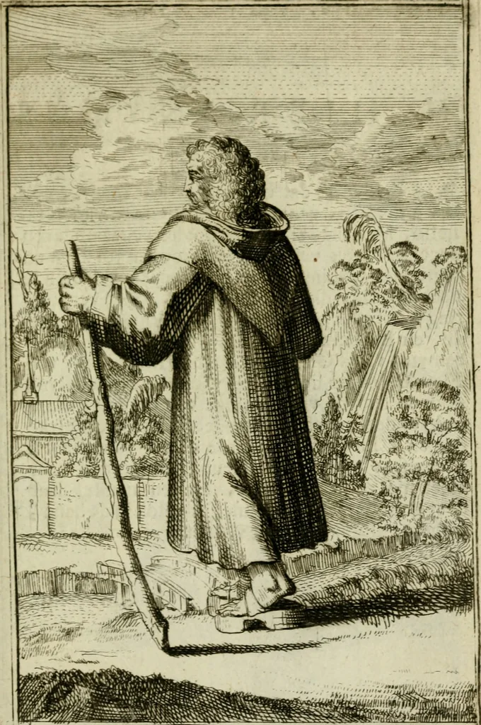 An illustration from Nette afbeeldingen der eyge dragten van alle geestelyke orders : nevens een korte aantekening van haar begin, instelders, en bevestiging, 1688, leaf 124