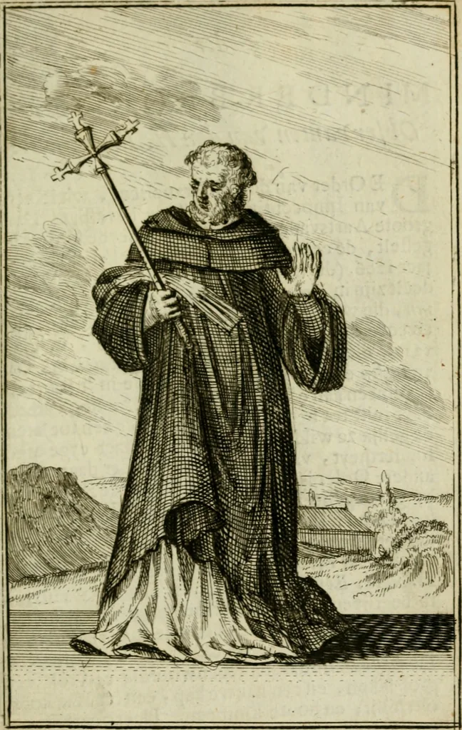 An illustration from Nette afbeeldingen der eyge dragten van alle geestelyke orders : nevens een korte aantekening van haar begin, instelders, en bevestiging, 1688, leaf 146