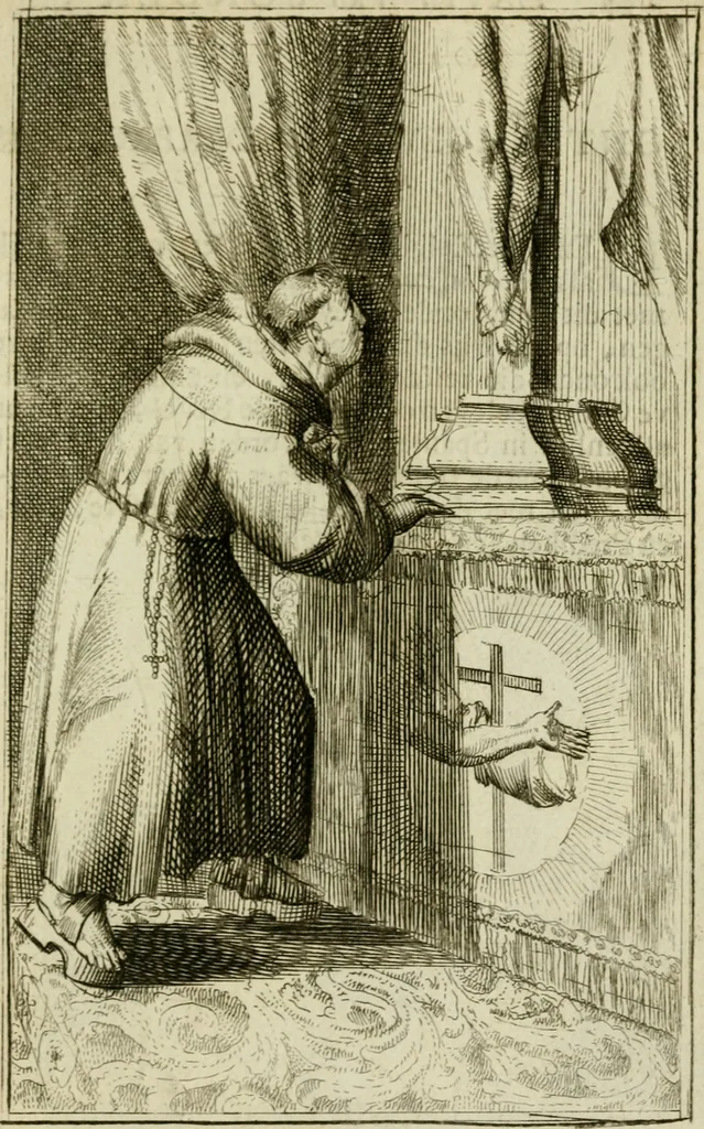 An illustration from Nette afbeeldingen der eyge dragten van alle geestelyke orders : nevens een korte aantekening van haar begin, instelders, en bevestiging, 1688, leaf 148
