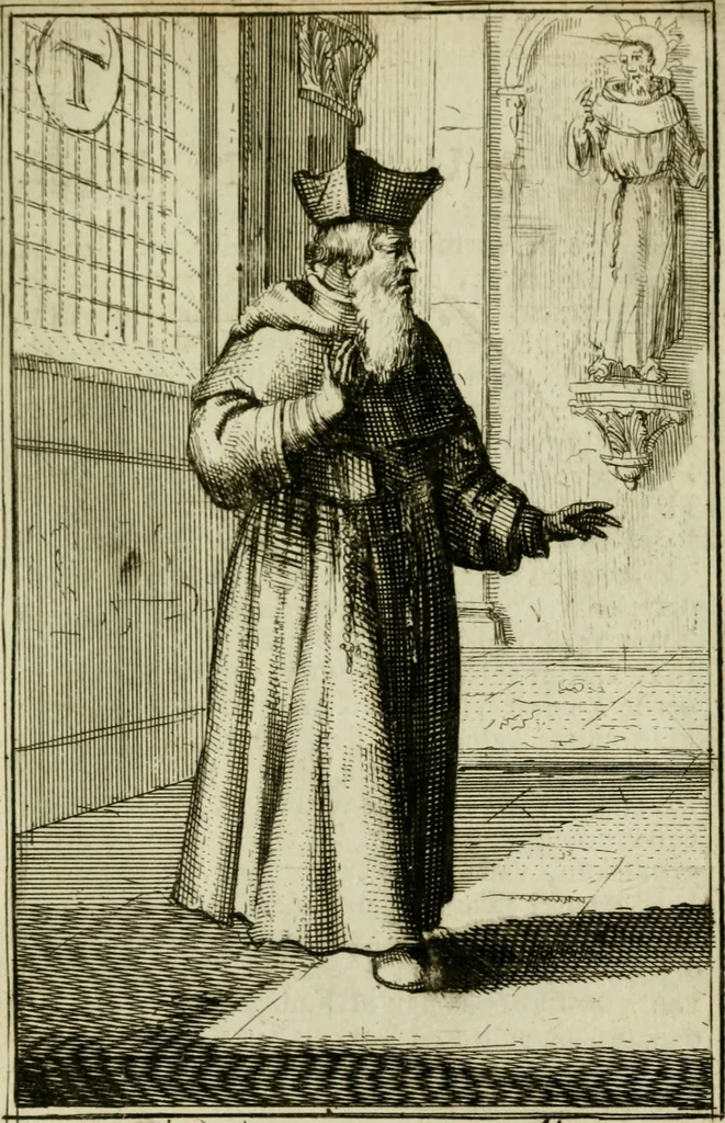 An illustration from Nette afbeeldingen der eyge dragten van alle geestelyke orders : nevens een korte aantekening van haar begin, instelders, en bevestiging, 1688, leaf 152