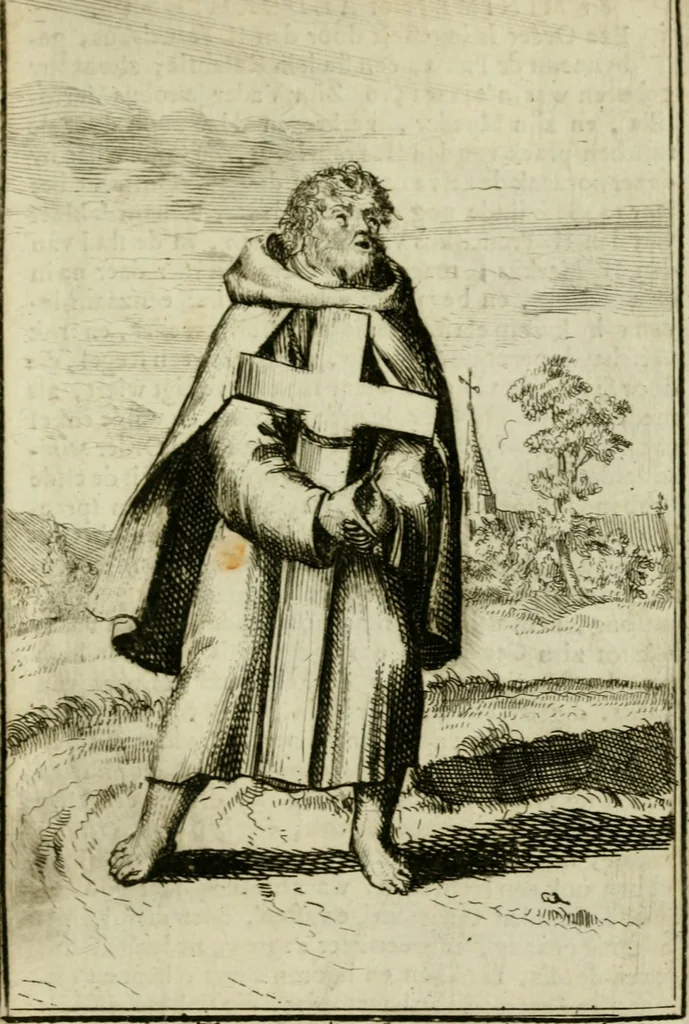 An illustration from Nette afbeeldingen der eyge dragten van alle geestelyke orders : nevens een korte aantekening van haar begin, instelders, en bevestiging, 1688, leaf 156