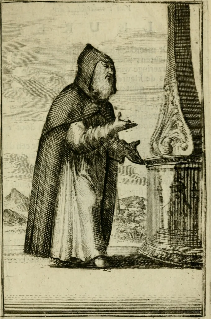 An illustration from Nette afbeeldingen der eyge dragten van alle geestelyke orders : nevens een korte aantekening van haar begin, instelders, en bevestiging, 1688, leaf 160
