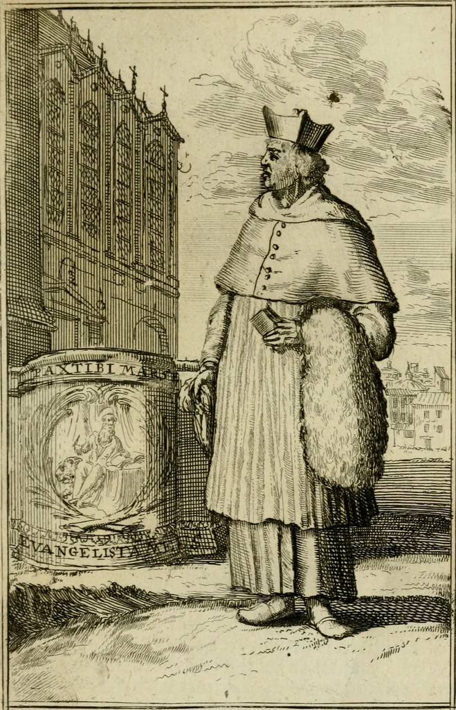 An illustration from Nette afbeeldingen der eyge dragten van alle geestelyke orders : nevens een korte aantekening van haar begin, instelders, en bevestiging, 1688, leaf 24