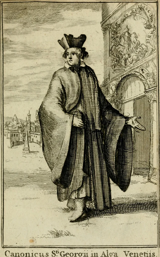 An illustration from Nette afbeeldingen der eyge dragten van alle geestelyke orders : nevens een korte aantekening van haar begin, instelders, en bevestiging, 1688, leaf 26
