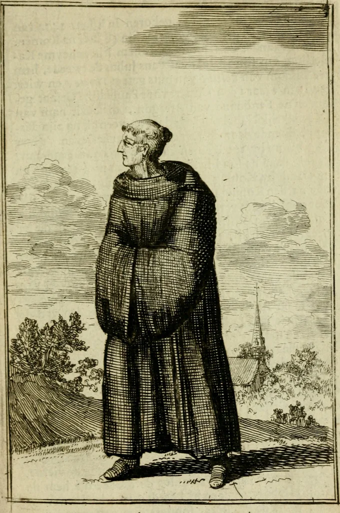 An illustration from Nette afbeeldingen der eyge dragten van alle geestelyke orders : nevens een korte aantekening van haar begin, instelders, en bevestiging, 1688, leaf 34