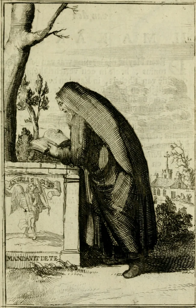 An illustration from Nette afbeeldingen der eyge dragten van alle geestelyke orders : nevens een korte aantekening van haar begin, instelders, en bevestiging, 1688, leaf 48