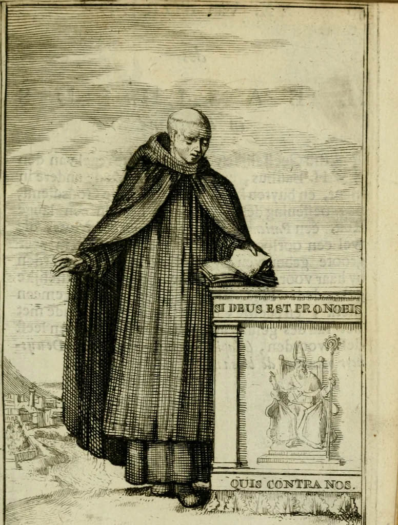 An illustration from Nette afbeeldingen der eyge dragten van alle geestelyke orders : nevens een korte aantekening van haar begin, instelders, en bevestiging, 1688, leaf 54