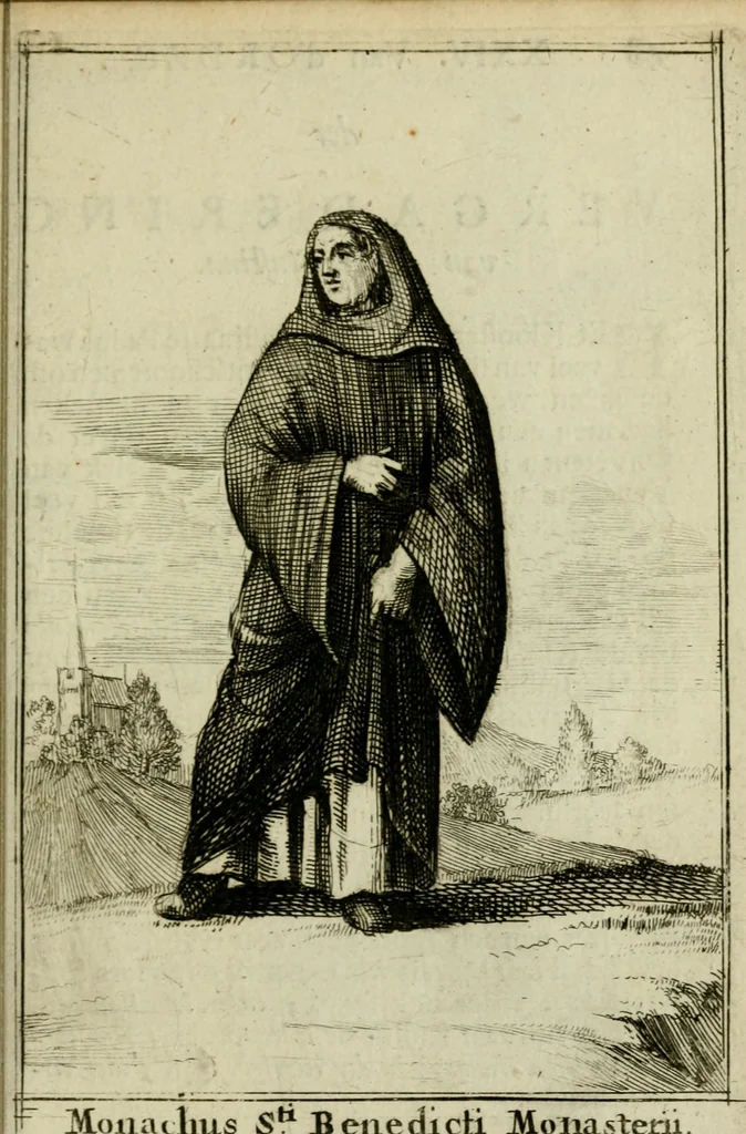 An illustration from Nette afbeeldingen der eyge dragten van alle geestelyke orders : nevens een korte aantekening van haar begin, instelders, en bevestiging, 1688, leaf 62