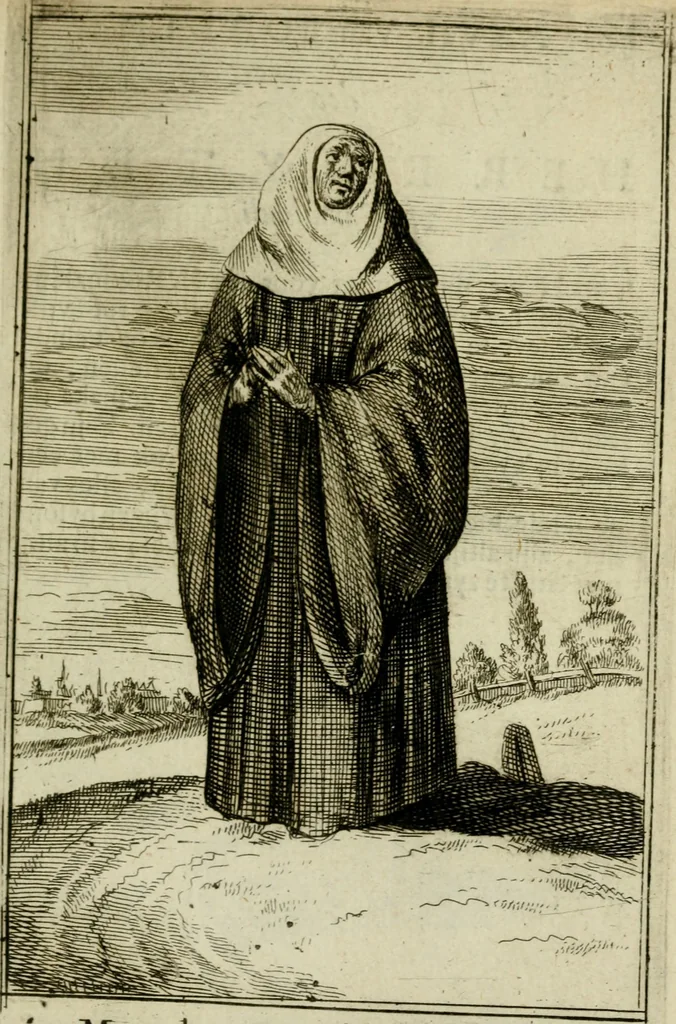 An illustration from Nette afbeeldingen der eyge dragten van alle geestelyke orders : nevens een korte aantekening van haar begin, instelders, en bevestiging, 1688, leaf 68