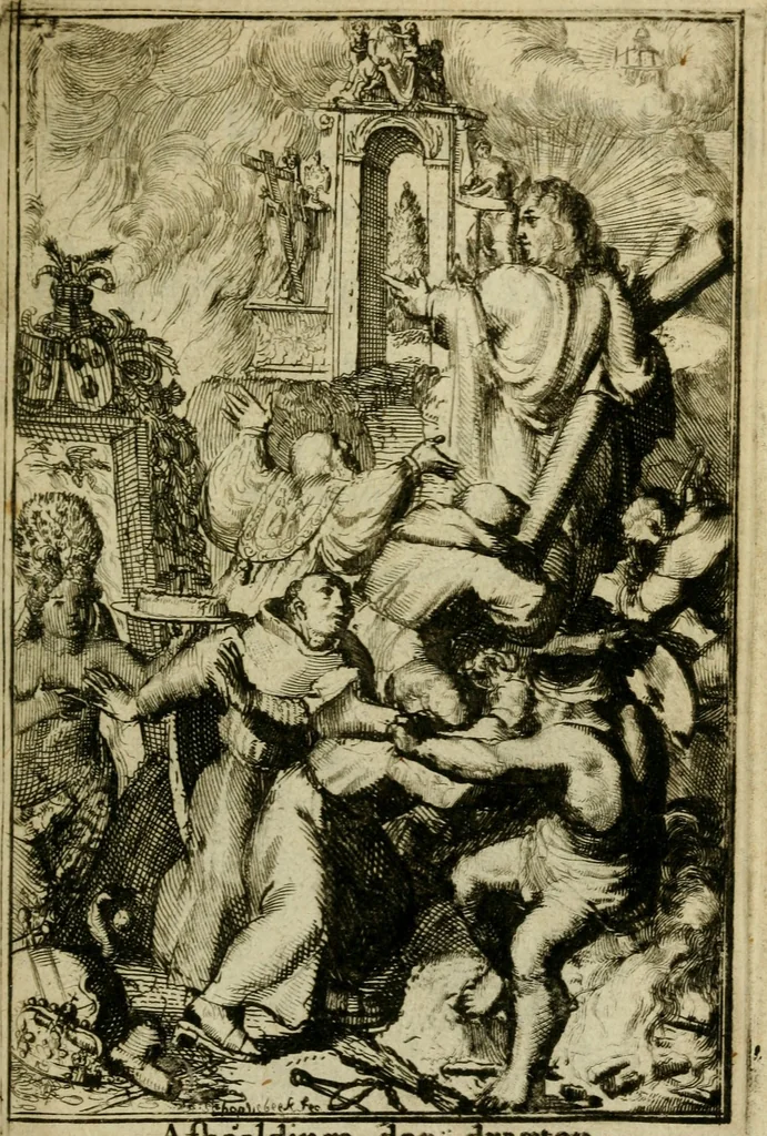 An illustration from Nette afbeeldingen der eyge dragten van alle geestelyke orders : nevens een korte aantekening van haar begin, instelders, en bevestiging, 1688, leaf 8