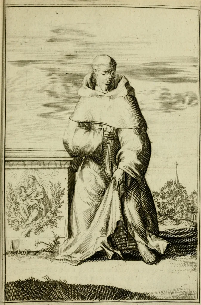 An illustration from Nette afbeeldingen der eyge dragten van alle geestelyke orders : nevens een korte aantekening van haar begin, instelders, en bevestiging, 1688, leaf 82