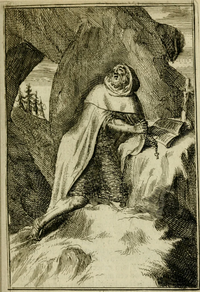An illustration from Nette afbeeldingen der eyge dragten van alle geestelyke orders : nevens een korte aantekening van haar begin, instelders, en bevestiging, 1688, leaf 84
