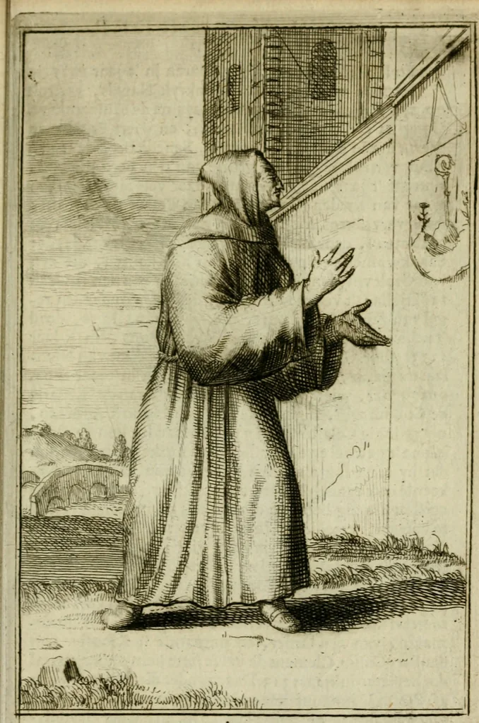 An illustration from Nette afbeeldingen der eyge dragten van alle geestelyke orders : nevens een korte aantekening van haar begin, instelders, en bevestiging, 1688, leaf 88