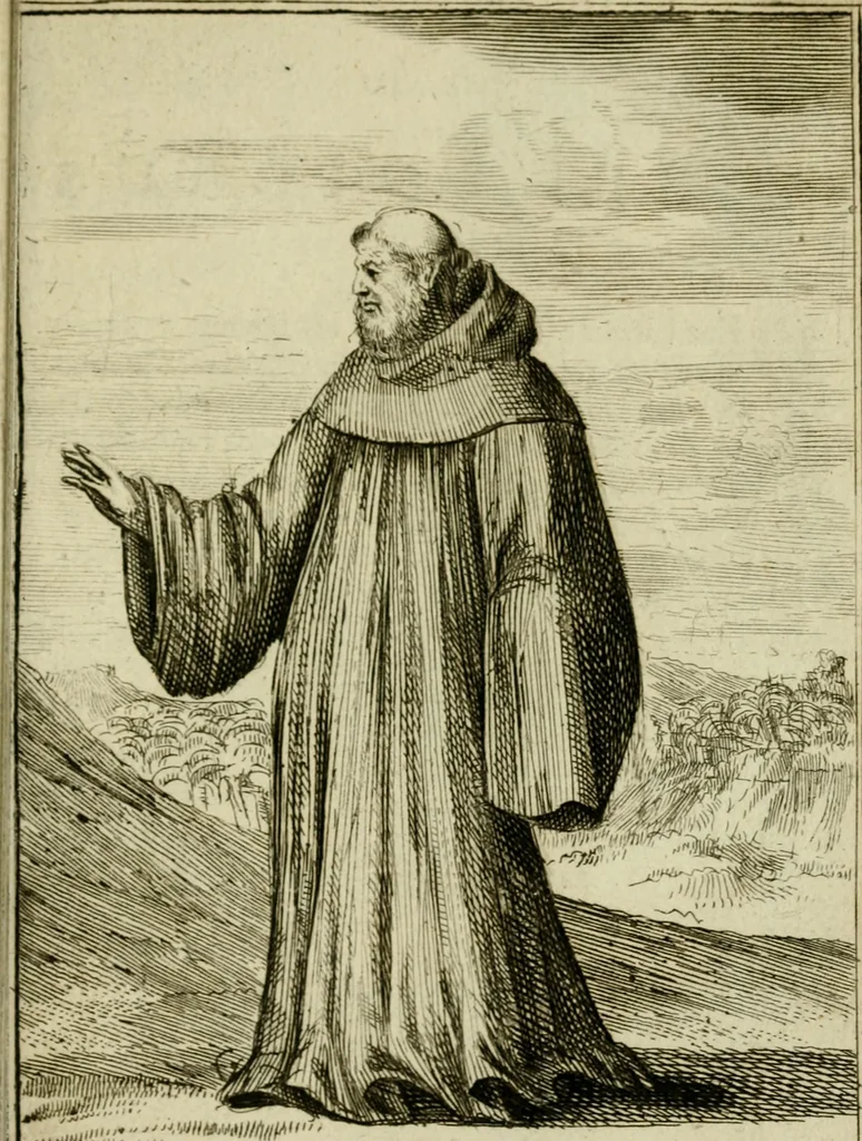 An illustration from Nette afbeeldingen der eyge dragten van alle geestelyke orders : nevens een korte aantekening van haar begin, instelders, en bevestiging, 1688, leaf 94