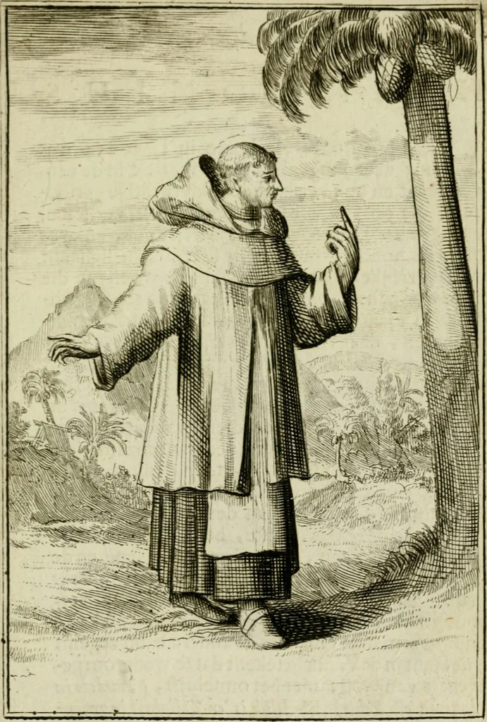 An illustration from Nette afbeeldingen der eyge dragten van alle geestelyke orders : nevens een korte aantekening van haar begin, instelders, en bevestiging, 1688, leaf 96